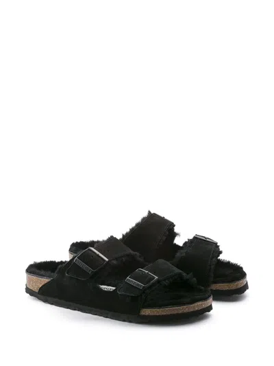 Birkenstock Suede Arizona Sandals With Double Strap In Black