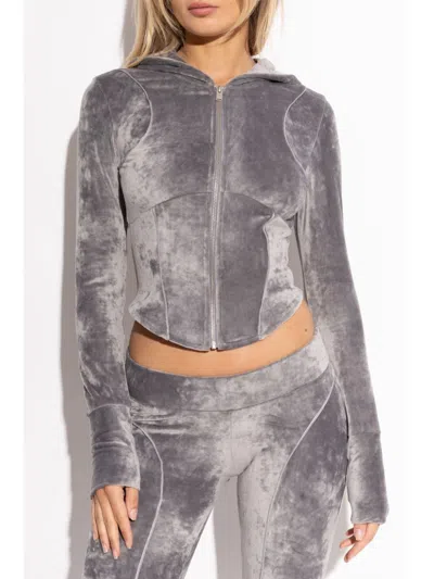 Misbhv Rhinestone-logo Cropped Hoodie In Grey