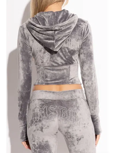 Misbhv Rhinestone-logo Cropped Hoodie In Grey