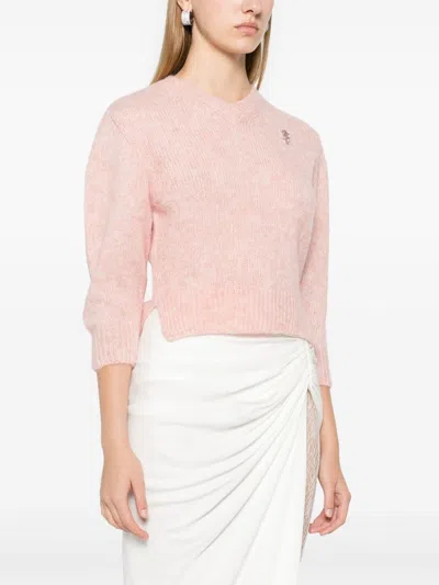 Simone Rocha Cropped Alpaca And Wool-blend Sweater In Pink
