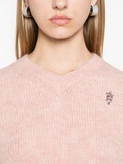 Shop Simone Rocha Cropped V-neck Sweater In Pink