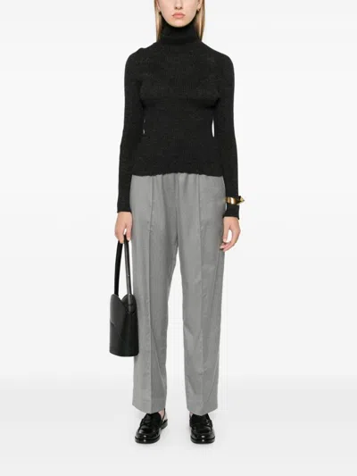 Fabiana Filippi Woolen Fabric Straight Leg Trousers With Elastic Waistband In Grey