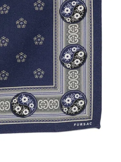 Fursac Printed Pocket Scarf In Blue