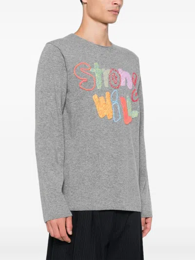 Shop Comme Des Garçons Shirt Embroidered-motif Sweater In Grey