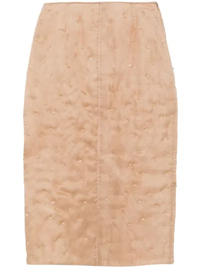 Fabiana Filippi Padded Pencil Skirt With Stars Beading In Brown