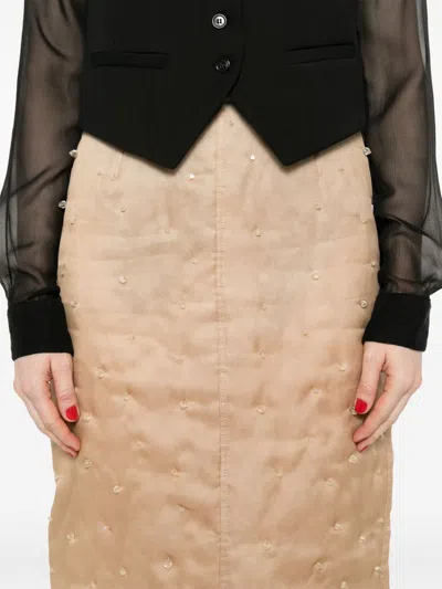Fabiana Filippi Padded Pencil Skirt With Stars Beading In Brown