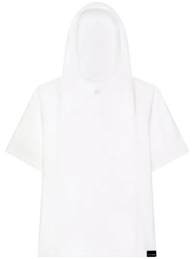 Shop Courrèges Cotton Hooded T-shirt In White