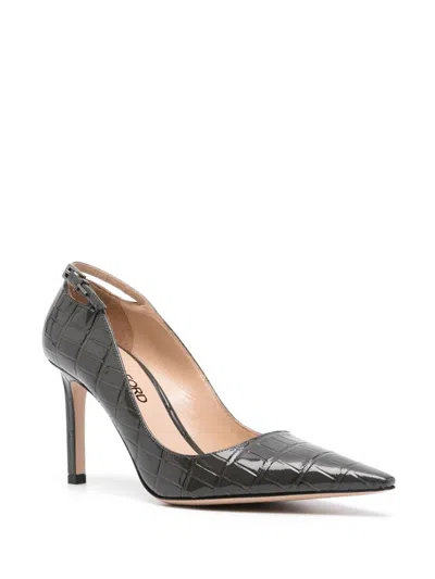 Tom Ford 85mm Angelina Croc-embossed Leather Pumps In Grey