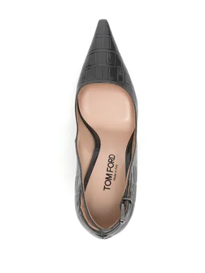 Tom Ford 85mm Angelina Croc-embossed Leather Pumps In Grey