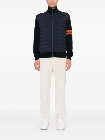 Zegna Down-filled Padded Wool-blend Cardigan In Blue