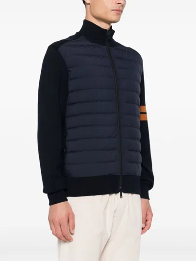 Zegna Down-filled Padded Wool-blend Cardigan In Blue