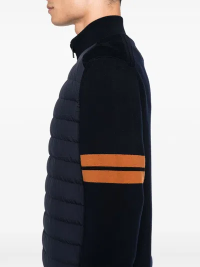 Zegna Down-filled Padded Wool-blend Cardigan In Blue