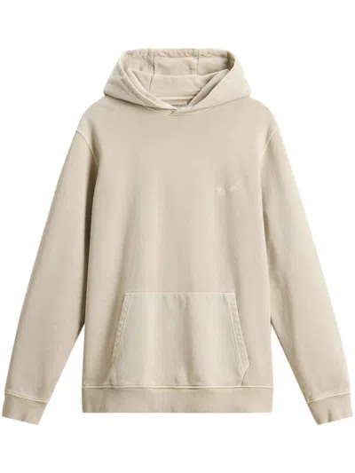 Shop Woolrich Logo-embroidered Cotton Hoodie In Neutrals