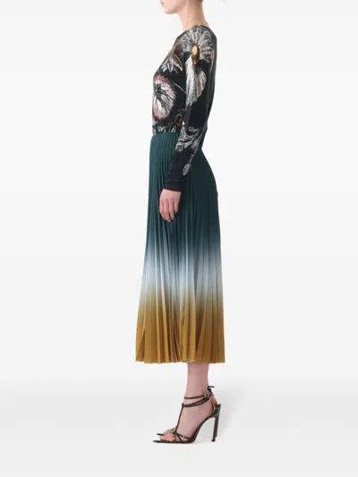 Jason Wu Collection Pleated Dip Dye Midi Skirt In Green