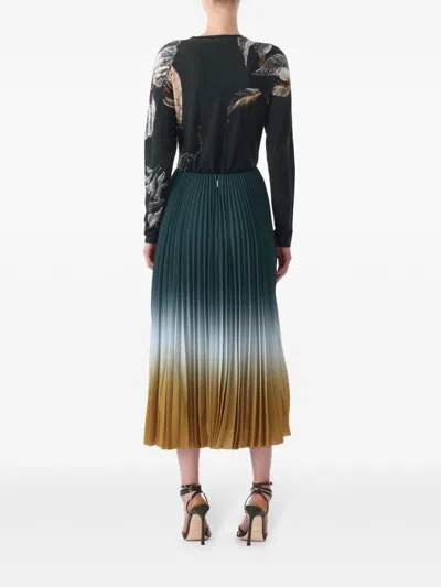 Jason Wu Collection Pleated Dip Dye Midi Skirt In Green