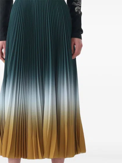 Jason Wu Collection Pleated Dip Dye Midi Skirt In Green