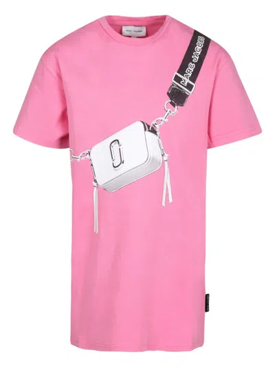 Marc Jacobs Pink Dress For Girl With Bag Print In Pink