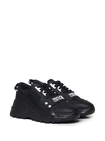Versace Jeans Couture Logo-print Panelled Leather Sneakers In Black