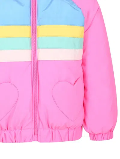 Billieblush Fuchsia Down Jacket For Girl With Hearts In Pink