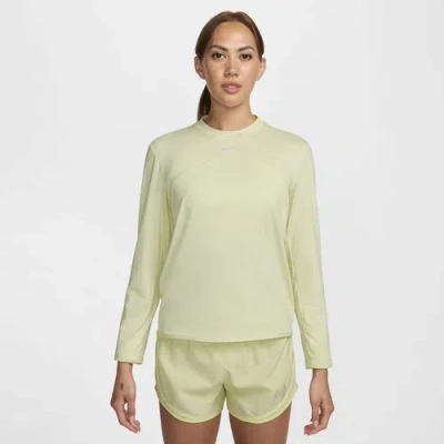 Nike Women's Dri-fit Swift Element Uv Crew-neck Running Top In Life Lime/white/heather