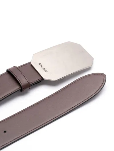 Miu Miu Buckle-fastening Leather Belt In Braun