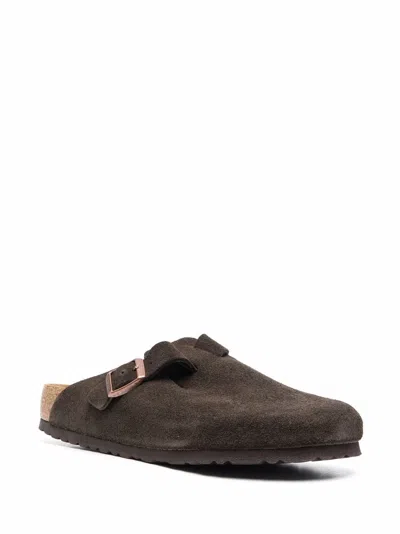 Birkenstock Boston Soft Suede Slippers In Schwarz
