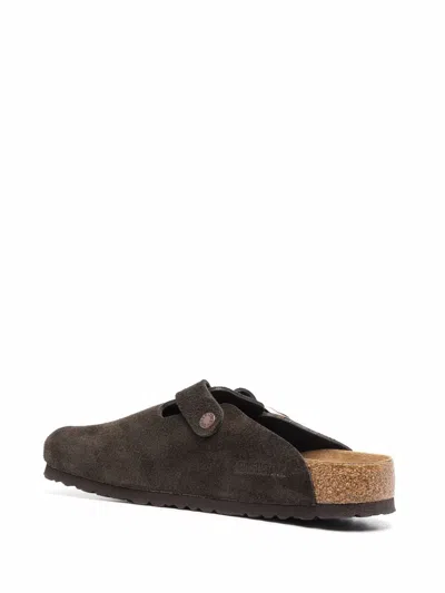 Birkenstock Boston Soft Suede Slippers In Schwarz