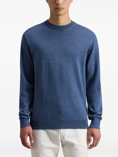 Woolrich Crew Neck Virgin Wool Sweater In Blau