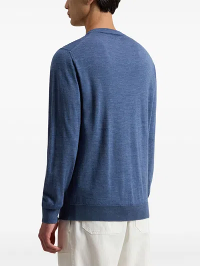 Woolrich Crew Neck Virgin Wool Sweater In Blau