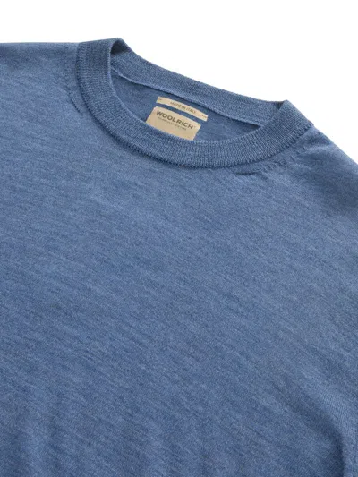 Woolrich Crew Neck Virgin Wool Sweater In Blau