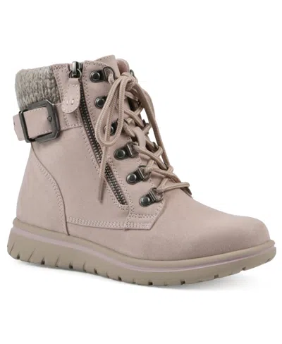 Cliffs By White Mountain Hearty Knit Collar Lace-up Boot In Pale Pink Fabric Sweater