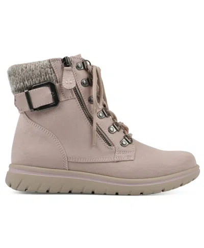 Cliffs By White Mountain Hearty Knit Collar Lace-up Boot In Pale Pink Fabric Sweater