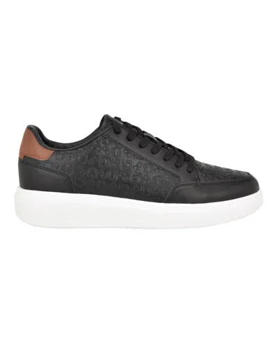 Guess Men's Creve Lace Up Low Top Fashion Sneakers In White,cognac