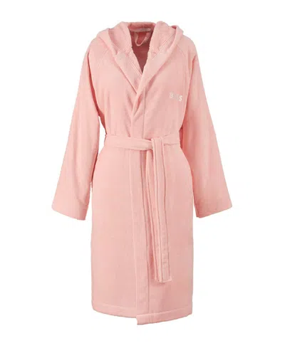 Boss Home Plain Hooded Cotton Velour Women's Bathrobe In Pink
