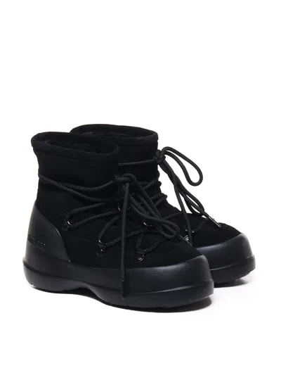 Moon Boot Luna Black Ankle Boots With Laces In Suede And Tech Fabric Woman In Black