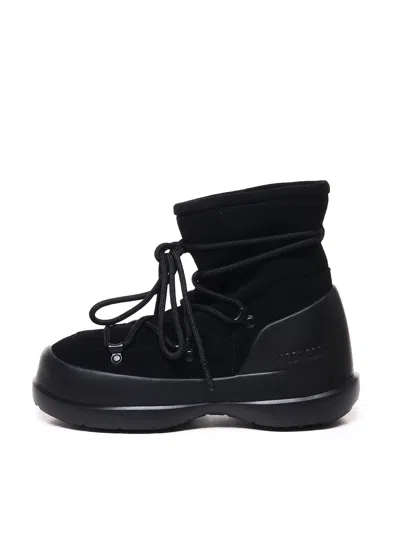 Moon Boot Luna Black Ankle Boots With Laces In Suede And Tech Fabric Woman In Black