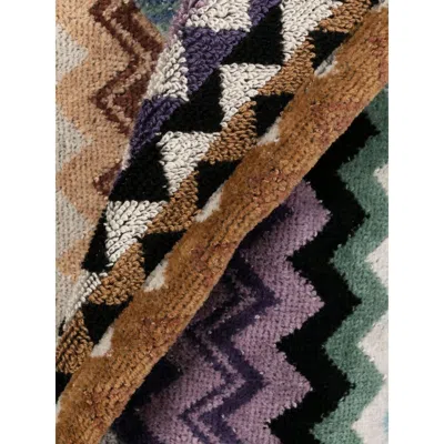 Missoni Home Bernard Bathrobe In Cotton Terry With Zigzag Pattern In Blue/neutrals