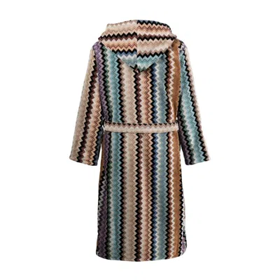 Missoni Home Bernard Bathrobe In Cotton Terry With Zigzag Pattern In Blue/neutrals