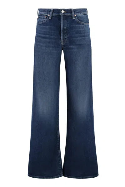 Mother The Twister Sneak Frayed Hems Flared Wide Leg Jeans In Denim