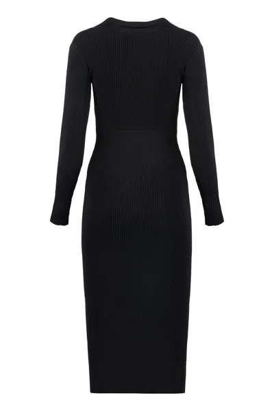 Shop Pinko Limpidezza Ribbed Knit Midi Dress In Black