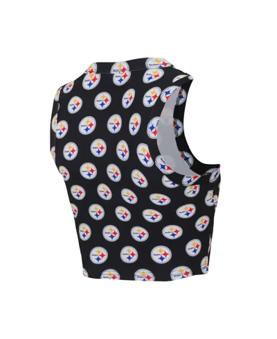 Concepts Sport Women's Pittsburgh Steelers Gauge Allover Print Cropped Tank Top Shorts Sleep Set In Black