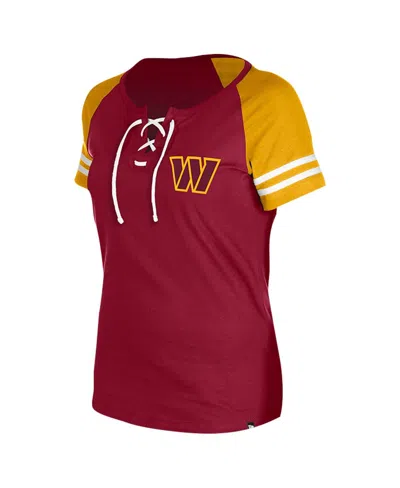 New Era Women's Burgundy Washington Commanders Lace-up Raglan T-shirt In Burgundy