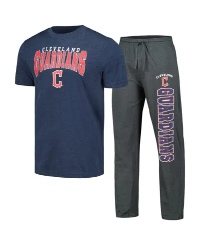 Concepts Sport Men's Charcoal/navy Cleveland Guardians Meter T-shirt Pants Sleep Set In Charcoal,navy