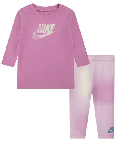 Nike Baby Girls 2-piece Long Sleeve Tee And Dri-fit Leggings Set In Magic Flamingo