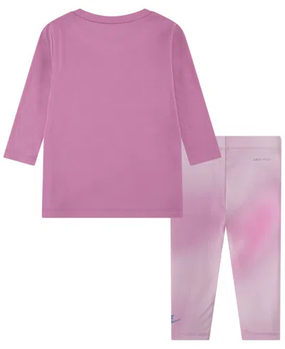 Nike Baby Girls 2-piece Long Sleeve Tee And Dri-fit Leggings Set In Magic Flamingo