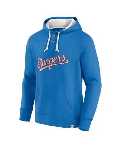 Fanatics Men's Royal Texas Rangers Plan For Adversity Henley Fleece Pullover Hoodie In Royal,cream