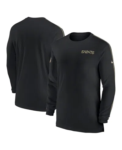 Nike Men's Black New Orleans Saints Sideline Coach Uv Performance Long Sleeve T-shirt In Black,gold