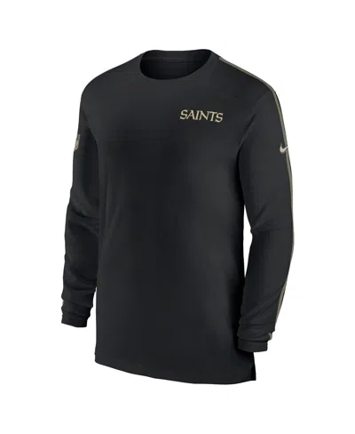 Nike Men's Black New Orleans Saints Sideline Coach Uv Performance Long Sleeve T-shirt In Black,gold
