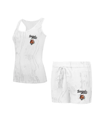 Concepts Sport Women's Cincinnati Bengals Quartz Hacci Knit Tank Top Shorts Sleep Set In White,gray