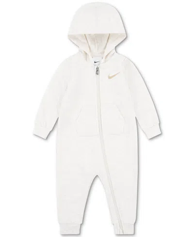 Nike Baby Boys Essentials Hooded French Terry Coverall In Pale Ivory Heather